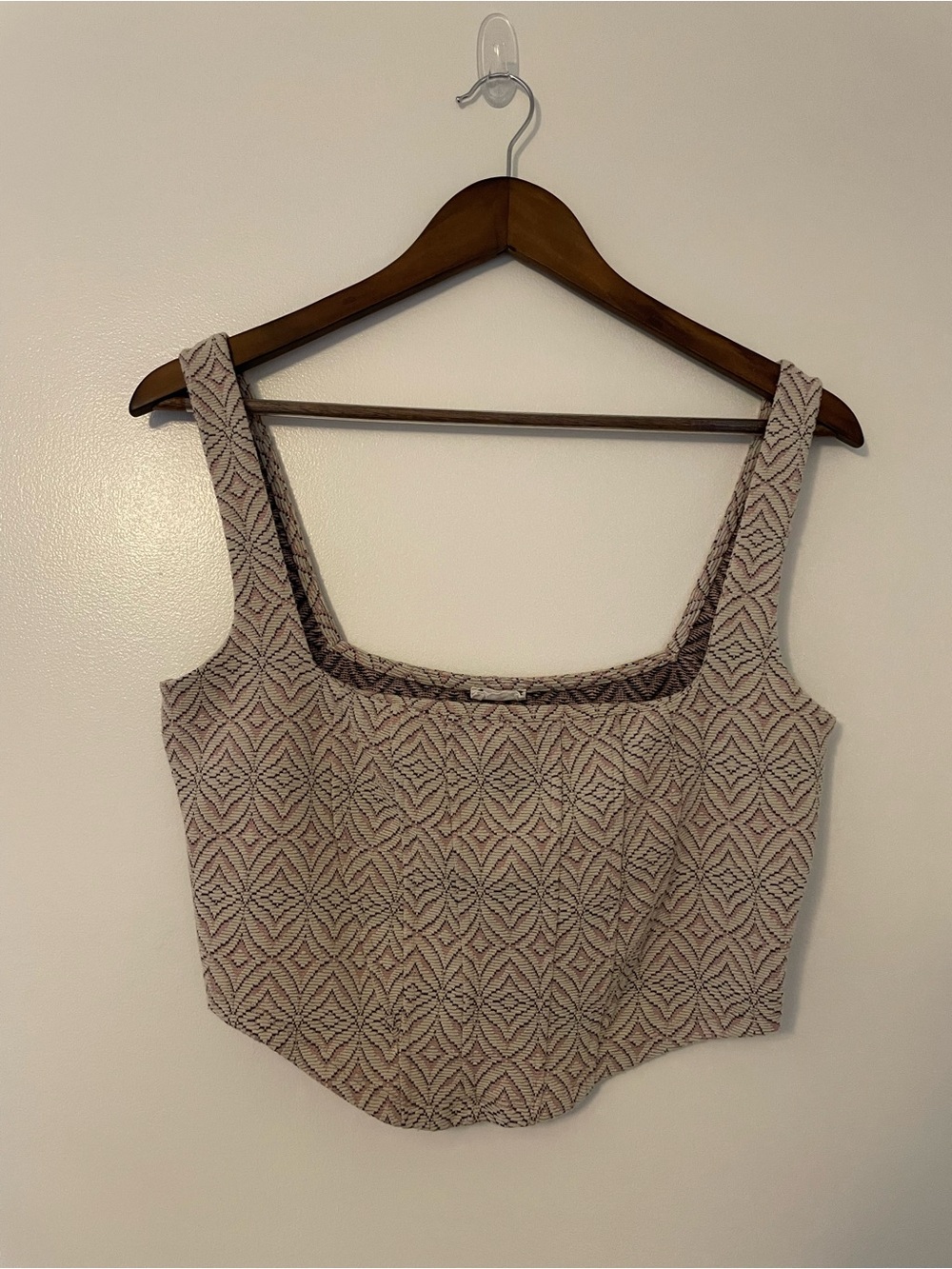 Free People Beige Patterned Square-Neck Cropped Corset